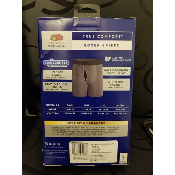 Fruit of the Loom Men's Premium Coolzone True Comfort Boxer Briefs 4-Pack/Small - Picture 3 of 3